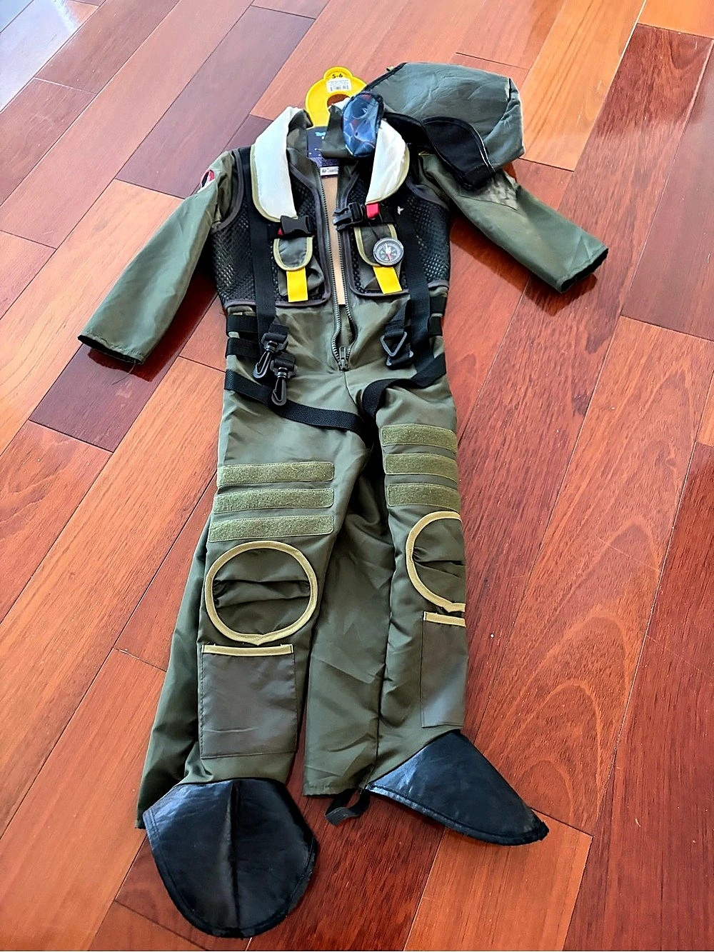 Teetot Top Fighter Pilot Costume Kids 5-6 Green & Black